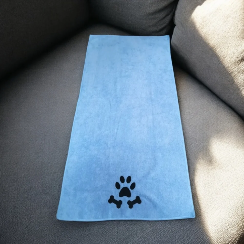 Pets Accessories, Blue Towel, and Two Dog Waste Bag with Dispenser